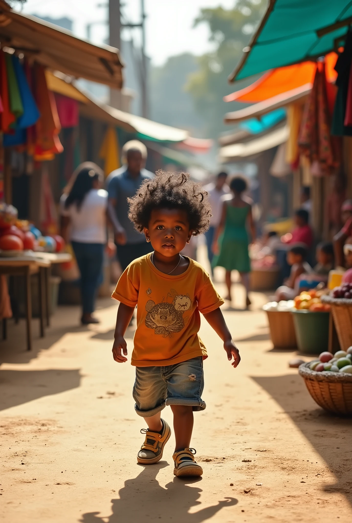 In the city of Gabon, a young boy is passing by.. 