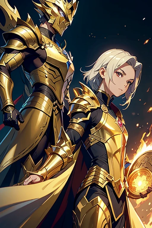 Description:
A non-futuristic warrior wearing a full-body golden armor, inspired by medieval aesthetics with subtle draconic elements. The armor should look noble and ancient, conveying both elegance and power. The design should focus on intricate details rather than high-tech features. The armor should be displayed from multiple angles (front, side, and back) to showcase its intricate craftsmanship.
Armor Design:
Material: The armor is made entirely of gold, with a polished, radiant finish that reflects light subtly. The golden material should appear like an ancient, enchanted metal, not a futuristic alloy.
Style: The armor has a medieval feel, with plate segments that fit together seamlessly. It should look functional yet ceremonial, emphasizing elegance and protection rather than bulkiness.
Details:
Draconic elements should be present in the form of fine scale-like patterns etched into the armor plates, particularly on the chest, shoulders, and thigh areas.
The chest plate should be sleek, with a prominent, almost heart-shaped golden emblem that could resemble a dragon's eye.
The shoulders are adorned with stylized dragon wing motifs, not too large, integrated into the design rather than protruding excessively.
Helmet Design:
Shape: The helmet is aerodynamically shaped, resembling a dragon's head in a subtle, stylized way. It has sharp, streamlined ridges, and smooth lines.
Draconic Elements: Small, curved horns emerge from the sides of the helmet, adding a draconic flair. The visor is sleek and narrow, with an appearance that could be interpreted as dragon-like eyes, perhaps glowing faintly in a mystical color (e.g., blue or green).
Visor: The visor should have a smooth, metallic sheen that doesn’t look too technologically advanced but reflects the craftsmanship of a master smith.
Pose and Angles:Angles: Show the armor from three angles—front, side, and back. Each angle should highlight different aspects of the armor: