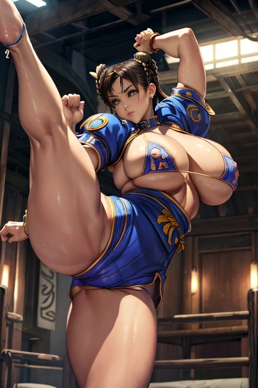 Title logo、Ultra HD、Ultra high definition、Noise Reduction、perfection、Image quality adjustment、Balance Changes、Optimal Lighting、Minor corrections、Detail Correction、beautiful girl、Street Fighter II、I'm going to meet someone stronger than me.、Fighter、((Chunli、Blonde、Chun-Li、Micro Bikini、High leg shorts、Nipple Puffs、Hard erect large nipples、somersault、Somersault Kick:1.3))、Camel Toe、Giant tit、Nipple Puffs、Cleavage、Plump、Super big breasts、Super big butt、Bubble butt、((Super big breasts、Saggy breasts:1.6))、Earrings、Earrings、lipstick、necklace、Thick lips、Heterochromia、Bracelet、Caster wheel、first round、Hair Charm、Lip gloss、Long False Eyelashes、Ahoge、wilderness