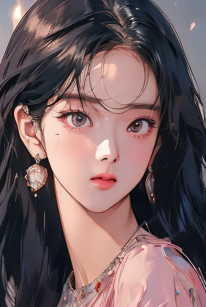 a beautiful detailed portrait of Kim jisoo, extremely detailed eyes and face, longeyelashes, delicate feminine features, elegant expression, beautiful flowing black hair, detailed high-quality realistic rendering, cinematic lighting, warm soft color palette, intricate details, masterpiece, photorealistic, 8k