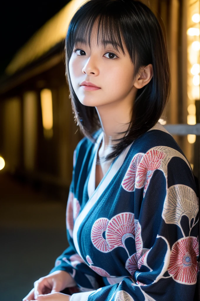 (yukata)、(((Highest quality、masterpiece、Very detailedな画像,Very high resolution))),(Realistic:1.5,RAW shooting,)超Realisticなキャプチャ,Very detailed,Human skin reproduction with 16K resolution、The skin texture is natural、Beautiful Skin、Beautiful colors.、Use natural light and color、1 adult female:24-years-old、Japanese、Beautiful woman、Beautiful black hair、(chromatic aberration) 、Overview lighting、Natural Shading)、(Kyoto、at night、Outdoor lighting)、(It's snowing:1.2)、(Hair swaying in the wind:1.2)、(Reflective Snow:1.2)