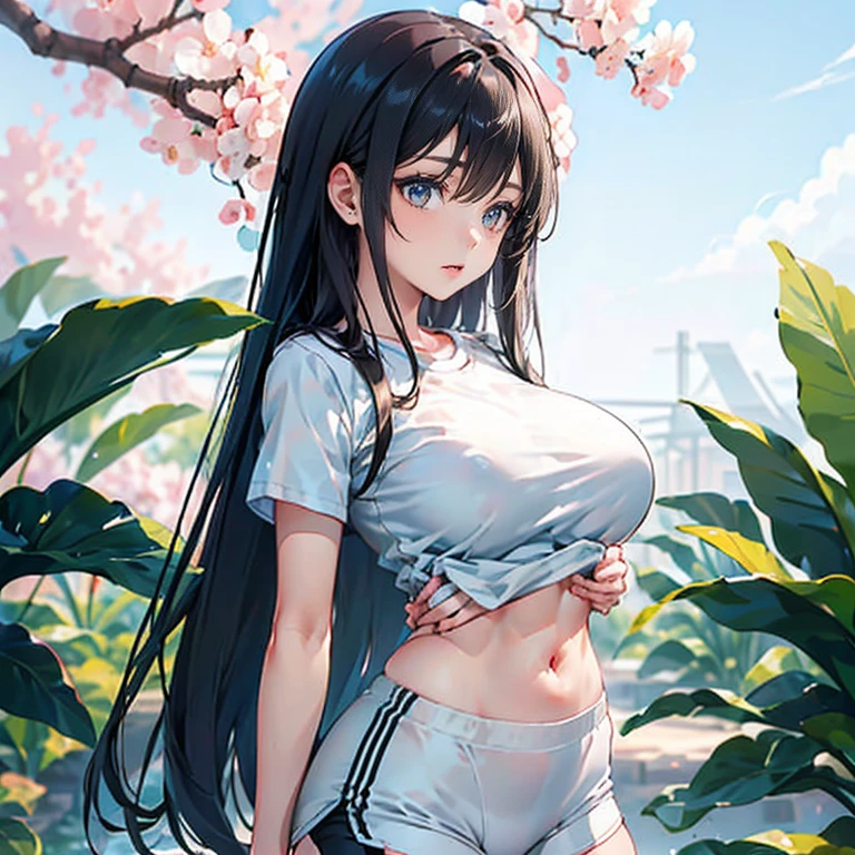 Amazing Chitanda, There is only one beautiful girl,Purple Eyes, Black Hair, Very red face,Very white skin,Glowing skin,Naturally straight hair, Straight bangs,Extremely refined,Open lips,Long flowing hair,Beautiful Girl, Like a dream,Slim,Slim waist,Soft, (Sensual), (Kawaii), Dream quality,Beautiful big breasts,In the wild,Wearing sportswear,Being hugged by a man,Breasts being sucked,The skirt is blown by the wind,Transparent clothes,no pants,Showing breasts,Show your thighs,Showing collarbone,Show your neck,Exposing the groin,Show your belly button,No pants,extremely shy,Ultra-high resolution, (masterpiece:1.2, best quality), (Delicate and beautiful eyes: 1.2), (Beautiful and delicate face)