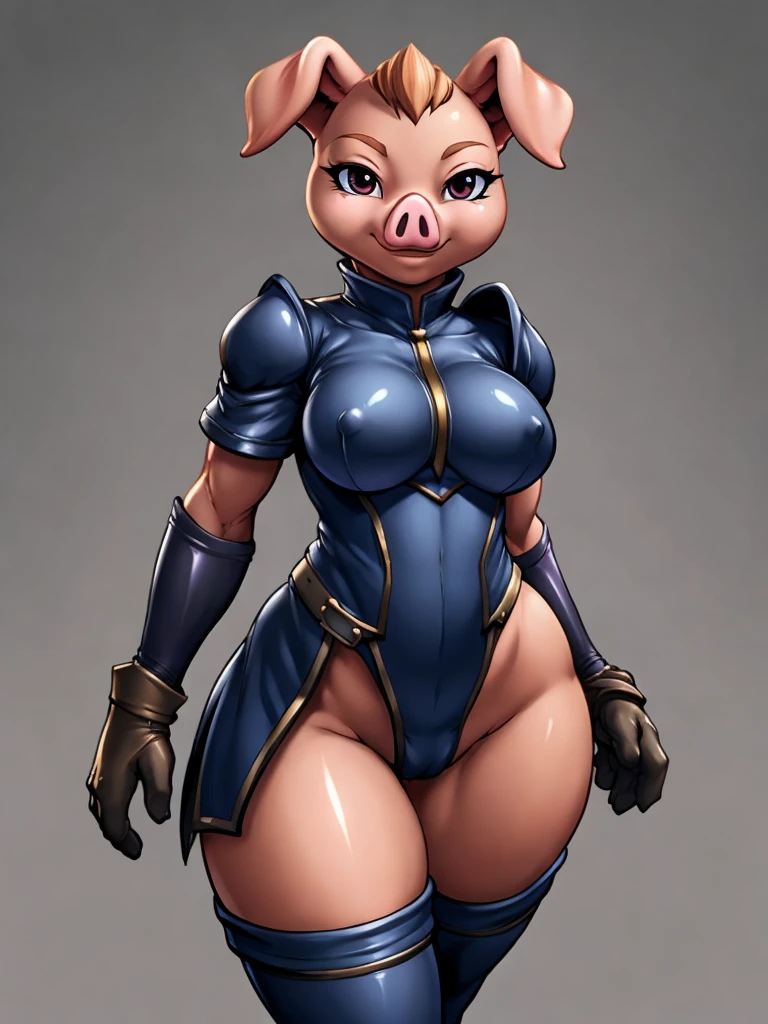 ((pig)), furry female anthro,pig girl,HD,sharp,beautiful and detailed,woman ((anthro)),1girl,Milf, mature woman,pink skin,(look at viewer) ,by dr comet,by pochincoff, by jlullaby,by kingbang,by obui,by ZeroQrisu,by sparrow,by gmeen,thief, thief outfit,((black outfit)),standing,((simple background)),(gray background,)