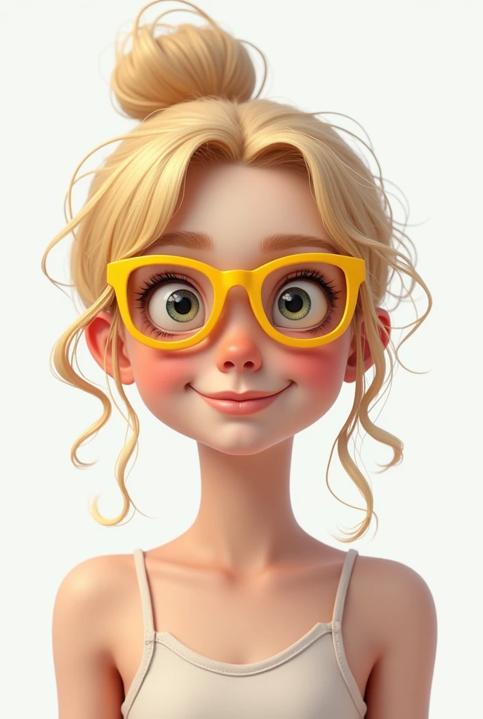 Portrait, Cute Teen, Young girl, blonde, thin, Slim figure, Beautiful Face, yellow glasses, Small breasts, white background, 4K, high quality,