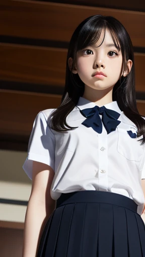 8k、cute、Adult、 uniform、Very angry、rage、Glare、Arms crossed、((((from below)))), looking down, ((looking at viewer)), female standing,
