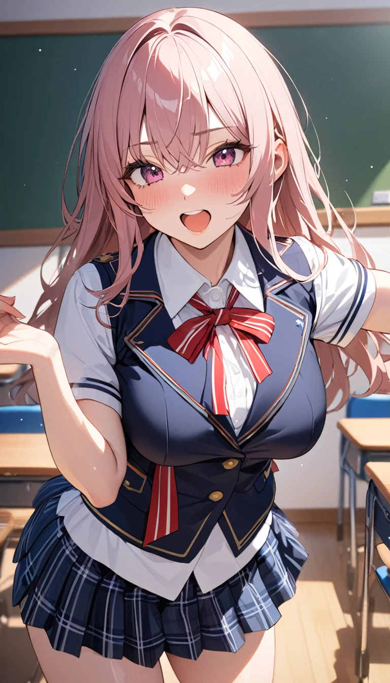 masterpiece,Highest quality,8k,uniform,classroom,high school student,Bold Pose,Big behavior,Shiny hair,Glossy skin,Japanese idol model,
