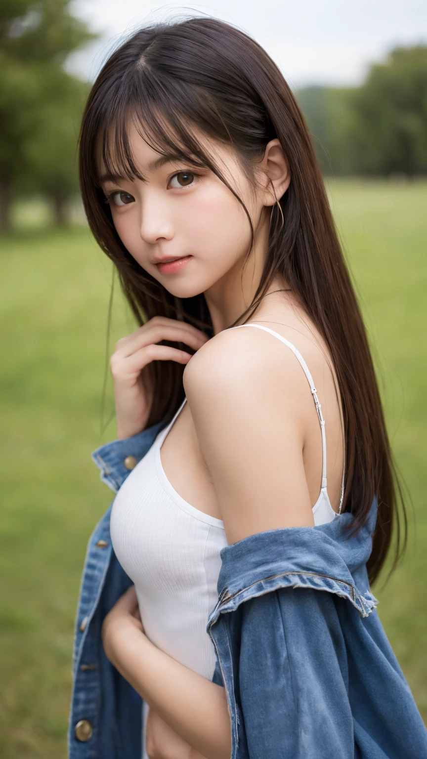 beautiful girl, one person's, (School uniforms, Delicate:1.3), (:1.3), break, (cloud, Green Mountain, A background of tall mountains:1.2), break, Embarrassed Laugh, Very beautiful eyes, (Symmetrical eyes:1.3), break, (Big Breasts:1.3), Brown eyes, Parted bangs, Brown bob cut hair, The body is slim, Round face, cute, break, (Eye and facial details:1.0), Spread your legs, Low Angle, Pussy Line, Camel Toe, Looking into the camera, masterpiece, Highest quality, RAW Photos, Realistic, Cute people, Written boundary depth, High resolution, Very detailedな, In detail, Very detailed, Very detailed目と顔, Cinema Lighting