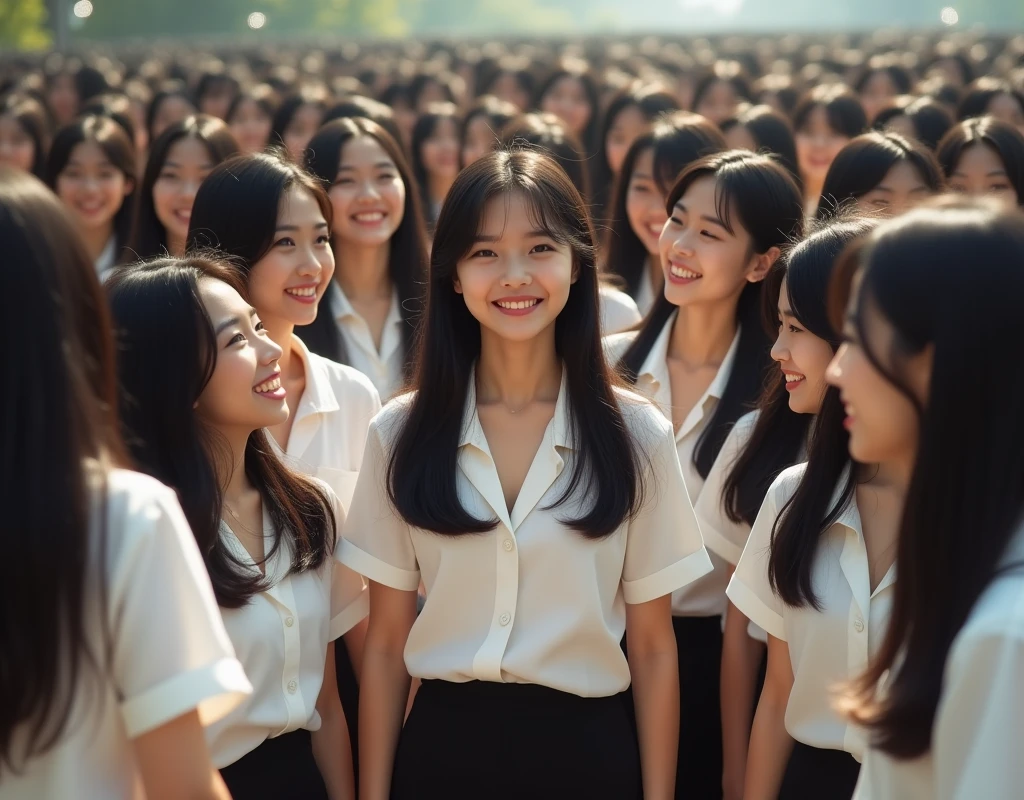 (Perfect Clone girls Raw Photography Art), (16K, Highest quality, Ultra-high resolution, Unrealistic, Unparalleled scale, A world of cloned girls multiplying, Ultra-realistic), (Japanese, woman, 26-year-old), (((((Small face, (((((Thick black hair, Semi-long hair)))))))))), ((Very beautiful detailed girls, Accurate body structure, Very detailed body, (((((Big Breasts, J-Cup))))), (((White shirt, I can see the cleavage, Black Mini Skirt))), ((Dark Eyes, Mature face, Cute Smile, A gentle gaze)), (((((Happy laughter))))), (((((Very detailed, 1girl-1,000,000cloning))))), (((100girls), (6+girls), multiple girls))), (((((Very detailed and exact depiction of the double, Perfectly the same girl, The exact same smile, Perfect same hair, Perfect same clothes, Exactly the same height, Perfect same J-cup))))), (((((clone girls only))))), ((10,000clone girls)), ((1,000,000clone girls)), ((1,000,000,000clone girls)), ((Filling the Earth 1,000,000,000,000,000,000,000,000,000,000,000,000,000人のclone girls=myself, Super dense, Focus on the middle of the group, 無数のmyselfに取り囲まれて幸せ, 無数のmyself同士と溺愛したい)), ((1,000,000,000,000,000,000clone girls)), ((1,000,000,000,000,000,000,000,000,000clone girls)), ((The sight of the ultimate super-crowded, 異常なSuper dense, Countless clone girls packed together tightly)), (Bright and soft light, (((((Very detailed and clear hyper-perspective drawing)))))), (((Subject depth extremely shallow)))