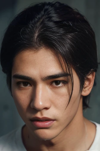 realistic , handsome young man, korean, thai, scars, unperfect skin, skin blemishes, enlargened pores, clothes, pimples, lively eyes, hot, messy hair, unsymmetric face