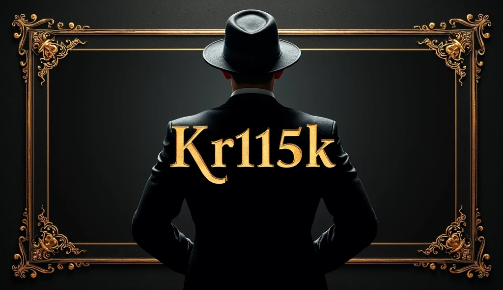 Create a stylish banner, with the inscription "Kr11¹⁵ᵏ" in an elegant and discreet way in the center. The design should exude an atmosphere of sophisticated and powerful mafia, using a palette of dark colors like black and charcoal, with gold or silver details for a touch of luxury. Include visual elements that evoke the mafia universe, like a refined suit and a fedora hat, without overloading the design. The typography for "Kr11¹⁵ᵏ" it should be sophisticated and imposing, with subtle details that highlight exclusivity and power, maintaining an elegant and refined look.