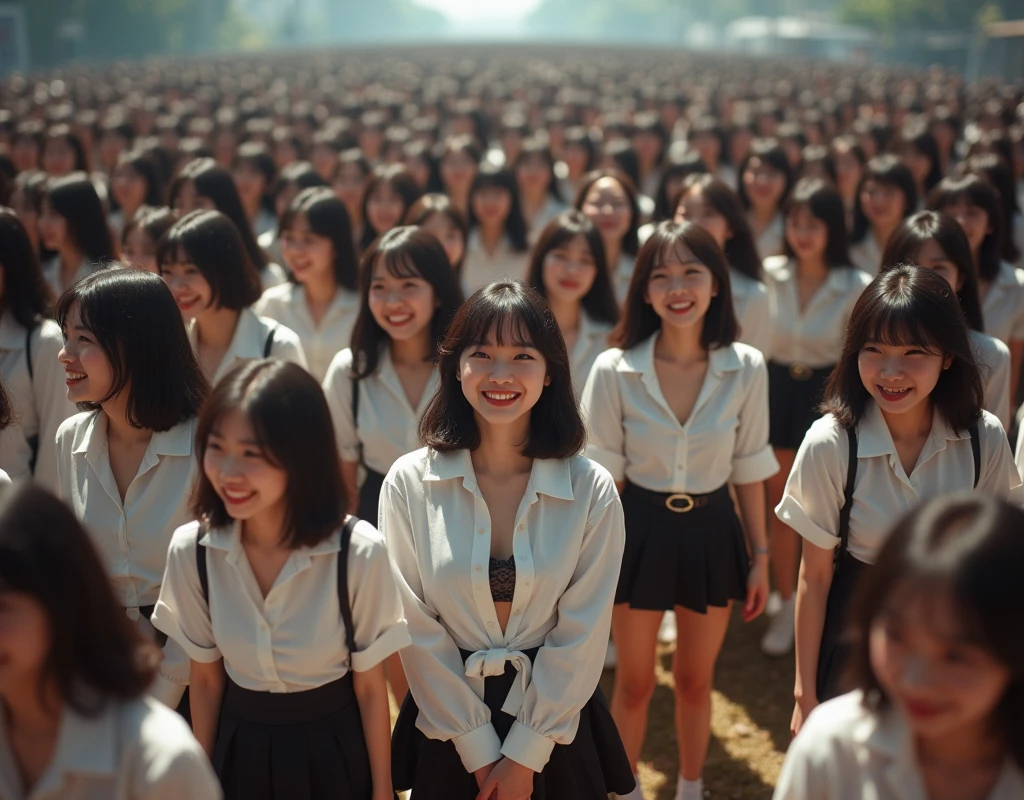 (Perfect Clone girls Raw Photography Art), (16K, Highest quality, Ultra-high resolution, Unrealistic, Unparalleled scale, A world of cloned girls multiplying, Ultra-realistic), (Japanese, woman, 26-year-old), (((((Small face, (((((Thick black hair, Semi-long hair)))))))))), ((Very beautiful detailed girls, Accurate body structure, Very detailed body, (((((Big Breasts, J-Cup))))), (((White shirt, I can see the cleavage, Black Mini Skirt))), ((Dark Eyes, Mature face, Cute Smile, A gentle gaze)), (((((Happy laughter))))), (((((Very detailed, 1girl-1,000,000cloning))))), (((100girls), (6+girls), multiple girls))), (((((Very detailed and exact depiction of the double, Perfectly the same girl, The exact same smile, Perfect same hair, Perfect same clothes, Exactly the same height, Perfect same J-cup))))), (((((clone girls only))))), ((10,000clone girls)), ((1,000,000clone girls)), ((1,000,000,000clone girls)), ((Filling the Earth 1,000,000,000,000,000,000,000,000,000,000,000,000,000人のclone girls=myself, Super dense, Focus on the middle of the group, 無数のmyselfに取り囲まれて幸せ, 無数のmyself同士と溺愛したい, 回りのmyselfもmyselfと溺愛したい)), ((1,000,000,000,000,000,000clone girls)), ((1,000,000,000,000,000,000,000,000,000clone girls)), ((The sight of the ultimate super-crowded, 異常なSuper dense, Countless clone girls packed together tightly)), (Bright and soft light, (((((Very detailed and clear hyper-perspective drawing)))))), (((Subject depth extremely shallow)))