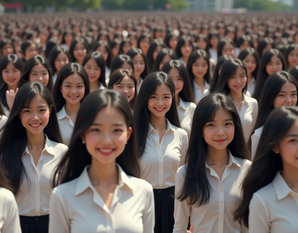 (Perfect Clone girls Raw Photography Art), (16K, Highest quality, Ultra-high resolution, Unrealistic, Unparalleled scale, A world of cloned girls multiplying, Ultra-realistic), (Japanese, woman, 26-year-old), (((((Small face, (((((Thick black hair, Semi-long hair)))))))))), ((Very beautiful detailed girls, Accurate body structure, Very detailed body, (((((Big Breasts, J-Cup))))), (((White shirt, I can see the cleavage, Black Mini Skirt))), ((Dark Eyes, Mature face, Cute Smile, A gentle gaze)), (((((Happy laughter))))), (((((Very detailed, 1girl-1,000,000cloning))))), (((100girls), (6+girls), multiple girls))), (((((Very detailed and exact depiction of the double, Perfectly the same girl, The exact same smile, Perfect same hair, Perfect same clothes, Exactly the same height, Perfect same J-cup))))), (((((clone girls only))))), ((10,000clone girls)), ((1,000,000clone girls)), ((1,000,000,000clone girls)), ((Filling the Earth 1,000,000,000,000,000,000,000,000,000,000,000,000,000人のclone girls=myself, Super dense, Focus on the middle of the group, 無数のmyselfに取り囲まれて幸せ, 無数のmyself同士と溺愛したい, 回りのmyselfも無数のmyselfと溺愛したい)), ((1,000,000,000,000,000,000clone girls)), ((1,000,000,000,000,000,000,000,000,000clone girls)), ((The sight of the ultimate super-crowded, 異常なSuper dense, Countless clone girls packed together tightly)), (Bright and soft light, (((((Very detailed and clear hyper-perspective drawing)))))), (((Subject depth extremely shallow)))