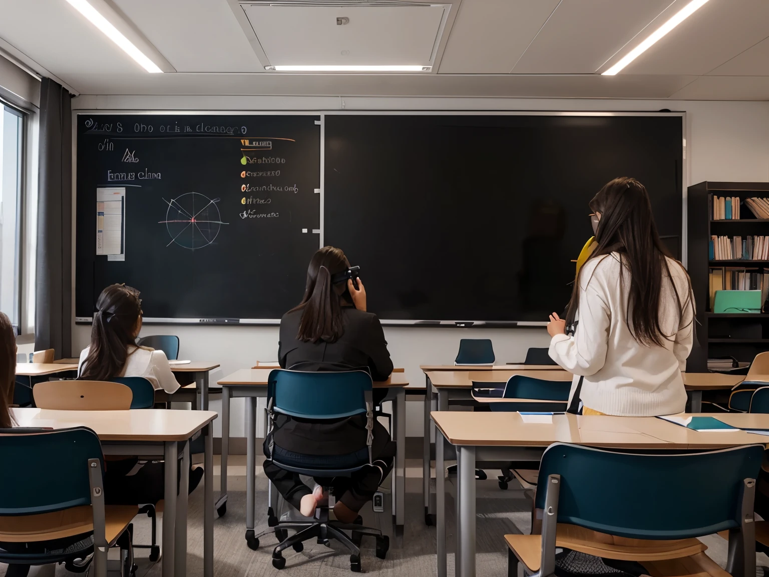 AI in Education: Visualize AI-enhanced classrooms where AI tutors assist students. Depict AI analyzing student progress, personalizing learning experiences, or creating interactive educational content.