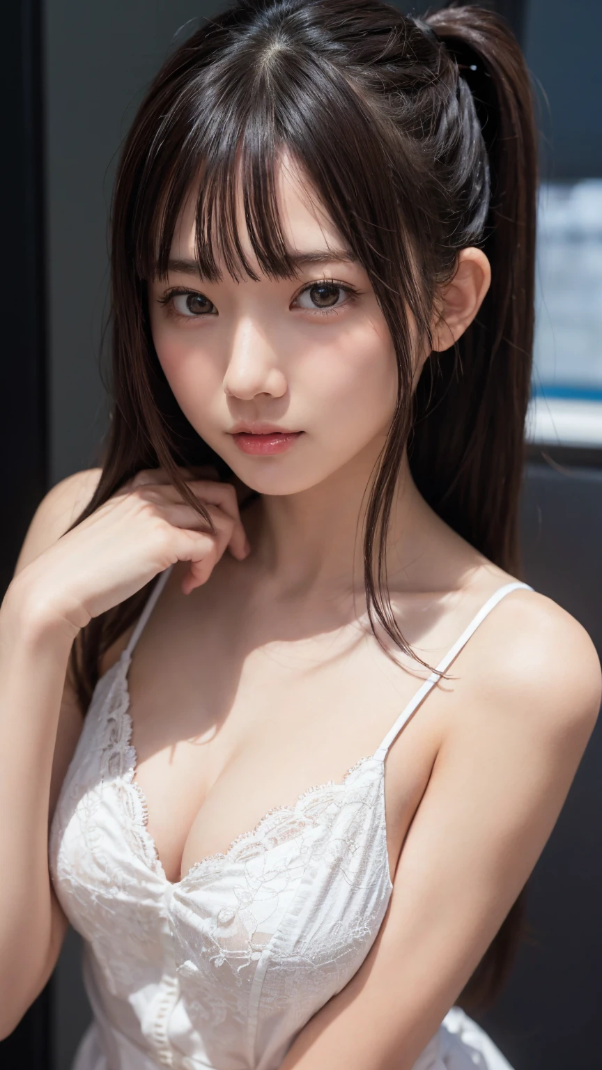 beautiful girl, one person&#39;s, (School uniforms, Delicate:1.3), (:1.3), break, (In the background of the train:1.2), break, Embarrassed laugh, Very beautiful eyes, (Symmetrical eyes:1.3), break, (Big Breasts:1.3), Brown eyes, Parted bangs, Brown bob cut hair, The body is slim, Round face, cute, break, (Eye and facial details:1.0), Spread your legs, Pussy Line, Camel Toe, Looking into the camera, masterpiece, Highest quality, RAW Photos, Realistic, Cute people, Written boundary depth, High resolution, Very detailedな, In detail, Very detailed, Very detailed目と顔, Cinema Lighting