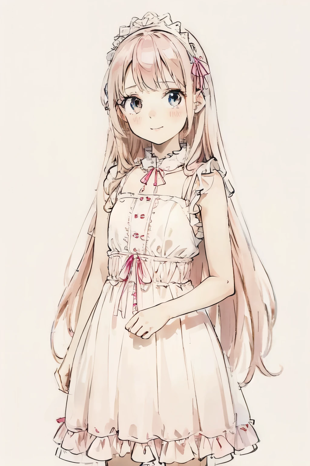 Super delicate cute girl wearing a ta dress with pink hair. 8K ultra-high image quality, delicate texture, pure white background.