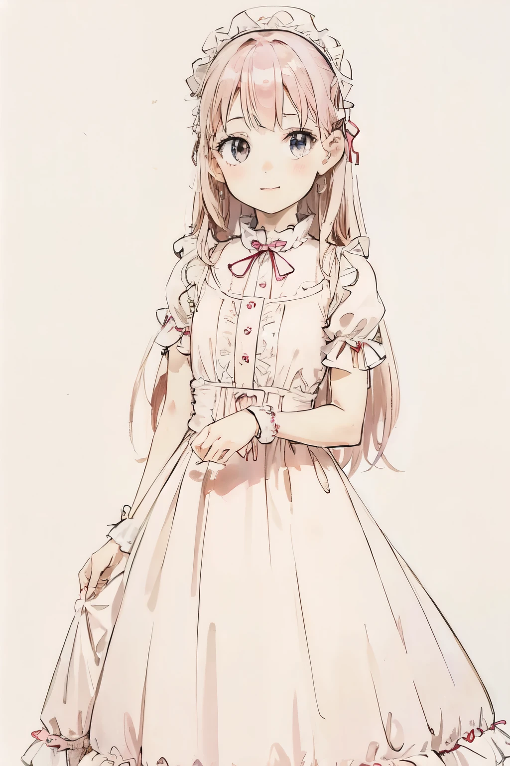 Super delicate cute girl wearing a Lolita dress with pink hair. 8K ultra-high image quality, delicate texture, pure white background.