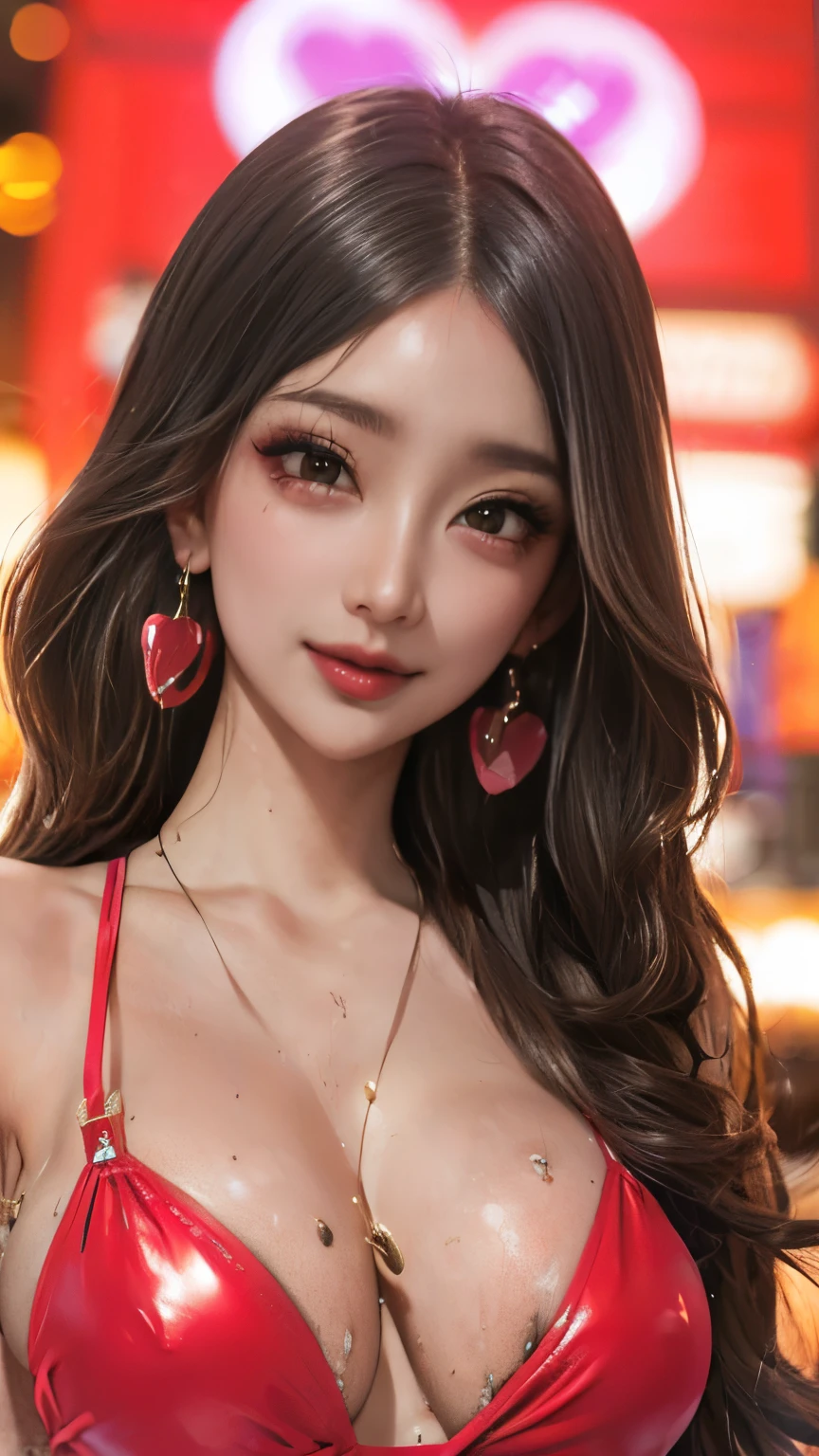 High resolution, masterpiece, Anatomically correct, Winner of numerous awards, Highest quality, High detail, Damaged, High-resolution model, Ultra high definition, Very detailed, Textured skin,  Real Skin, Detailed face, Delicate and exquisite, best quality,ultra detailed,8k,
sea Background,(((In front of the love hotel:1.5))),
1 ,,Slender,nose blush,(crazy Bodycon outfit:1.2),Earrings, (long big breasts with drooping:1.5)