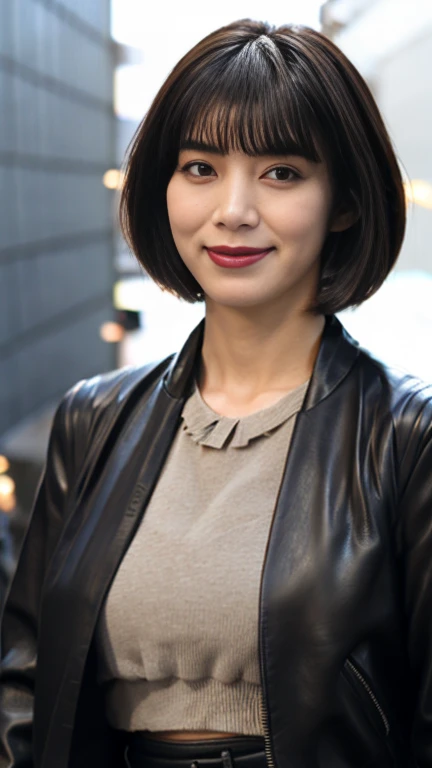 


最high quality, 8k, Vibrant, Sharp focus, high quality, High resolution, Middle-aged women, Mature Woman, 55 years old, (Whole Body Ezbian), (High heels face detail, Highly detailed eyes, Plump figure、Plump face、((big 1.6))、(((Large Breasts)))、((Black leather clothing))、Busy Street、(Bob cut short hair)、A kind smile、Leather Fashion、leather jacket、Leather skirt、