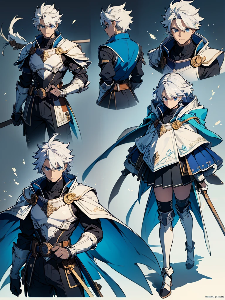 youth1people、(masterpiece:1.2, Highest quality),(Colored Background) (Beautiful attention to detail: 1.2), (Highly detailed CG Unity 8K wallpapers, masterpiece, Highest quality, Very detailed, Best Shadow), (Detailed Background) ,arms(With a long stick),一peopleで ,White Hair,blue eyes,1peopleの, sketch (Character design sheet, same characters, whole body, Three-View, front, ~ ~ side, return), 一peopleで