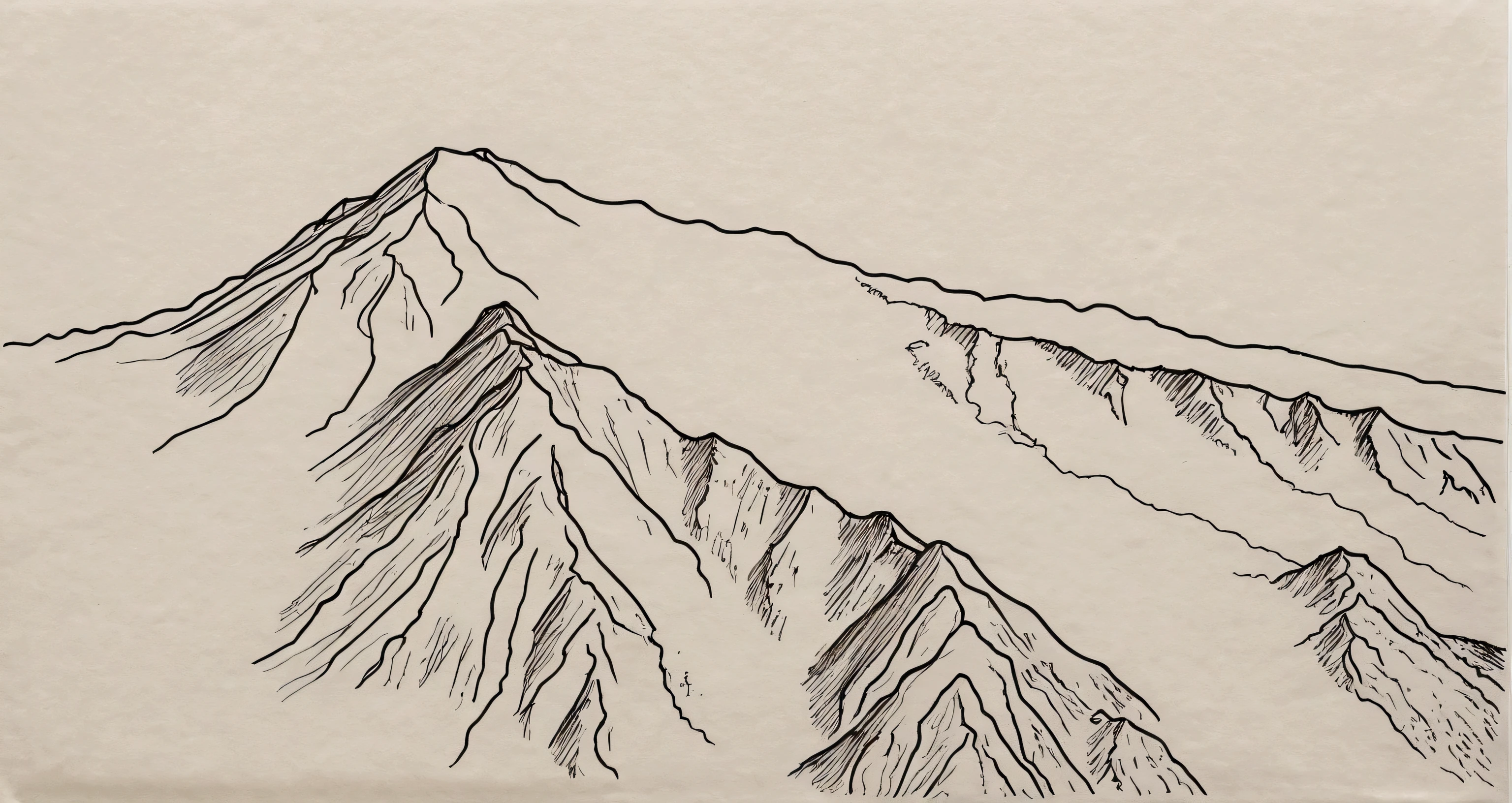 Chinese ink painting style,Curved curves,Natural curves,A painting of a few trees on a mountain, Line Drawing, Line art illustration, Mountain Pulse, 雪Mountain, Big Mountain, Clean ink and delicate line drawing, Draw with single line, with a 雪Mountain and ice, Pen drawing illustration, Pen drawing illustration, Mountain, Simple line art, Inspired by Katsushika Oi