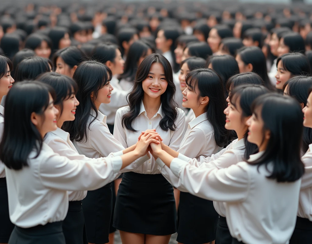 (Perfect Clone girls Raw Photography Art), (16K, Highest quality, Ultra-high resolution, Unrealistic, Unparalleled scale, A world of cloned girls multiplying, Ultra-realistic), (Japanese, woman, 26-year-old), (((((Small face, (((((Thick black hair, Semi-long hair)))))))))), ((Very beautiful detailed girls, Accurate body structure, Very detailed body, (((((Big Breasts, J-Cup))))), (((White shirt, I can see the cleavage, Black Mini Skirt))), ((Dark Eyes, Mature face, Cute Smile, A gentle gaze)), (((((Happy laughter))))), (((((Very detailed, 1girl-1,000,000cloning))))), (((100girls), (6+girls), multiple girls))), (((((A very detailed and precise description of the doppelganger, Perfectly the same girl, The exact same smile, Perfect same hair, Perfect same clothes, Exactly the same height, Perfect same J-cup))))), (((((clone girls only))))), ((10,000clone girls)), ((1,000,000clone girls)), ((1,000,000,000clone girls)), ((Filling the Earth 1,000,000,000,000,000,000,000,000,000,000,000,000,000人のclone girls=myself, Super dense, Focus on the middle of the group, 無数のmyselfに取り囲まれて幸せ, 無数のmyself同士と溺愛したい, 回りのmyselfも無数のmyselfと溺愛したい, Holding hands, hug, hug, kiss, Touching breasts)), ((1,000,000,000,000,000,000clone girls)), ((1,000,000,000,000,000,000,000,000,000clone girls)), ((The sight of the ultimate super-crowded, 異常なSuper dense, Countless clone girls packed together tightly)), (Bright and soft light, (((((Very detailed and clear hyper-perspective drawing)))))), (((Subject depth extremely shallow)))