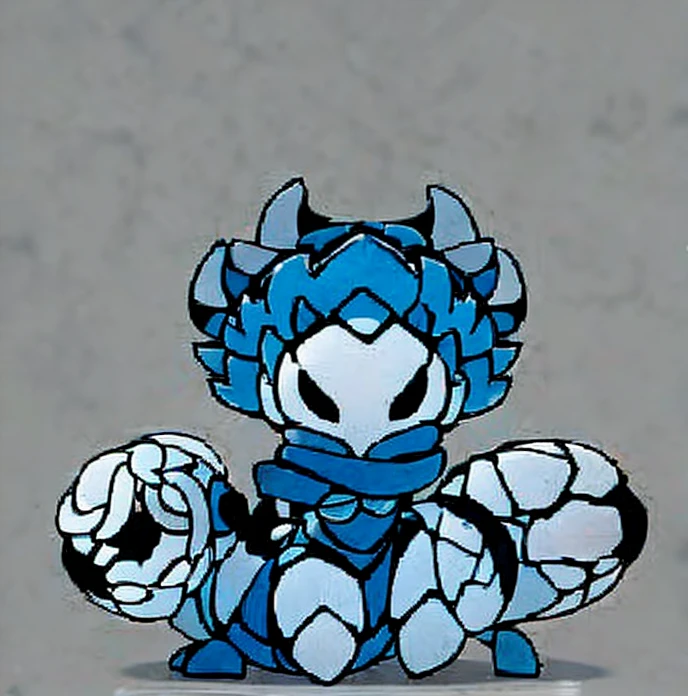 White Pangolins Beetle, Circle Eye, Zig zag Mouth, Fez Hat, blue tracksuit, Black scarf, hk_dream