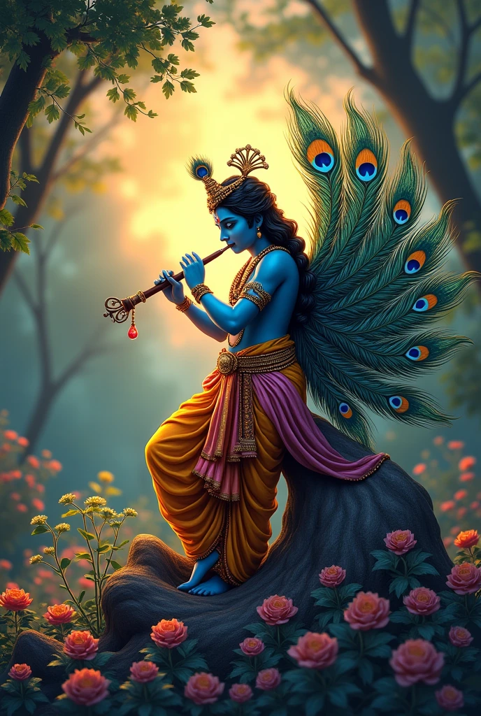 Amar Dev logo design with lord Krishna banshi & moar Pankh
