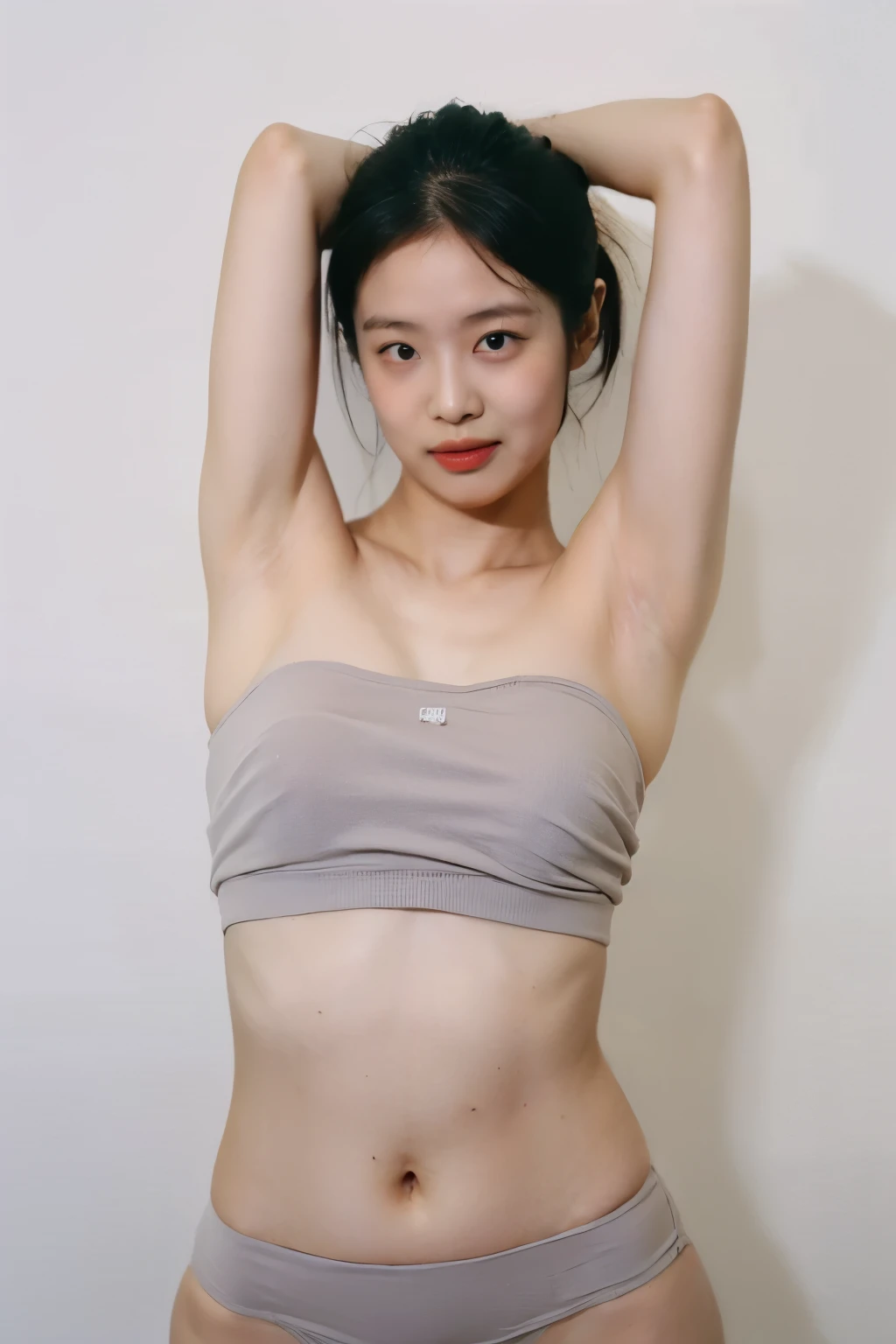 nsfw, best quality, masterpiece, ultra high res, (photorealistic:1.3), 8K, raw photo, 1girl, natural skin texture, medium breast, modeling for Playboy, full shot body, leg show off, black, wearing leather, natural skin texture, dynamic pose, film grain, white background wall, full nude, vagina, pubic hair realistic, look at cam, SHOW OFF ARMPITS, very beautiful legs, (very detailed armpits), very high quality armpits, ((armpit fetish)), ((ultimate high quality armpits: 1.3)), recessed armpits, ((((Dimpled armpits)))), ((((Deeply wrinkled armpits)))), ((Pigmented armpits))))), {{{Heavily pigmented armpits}}}, ((Deep wrinkled armpits)), pigmented armpits,