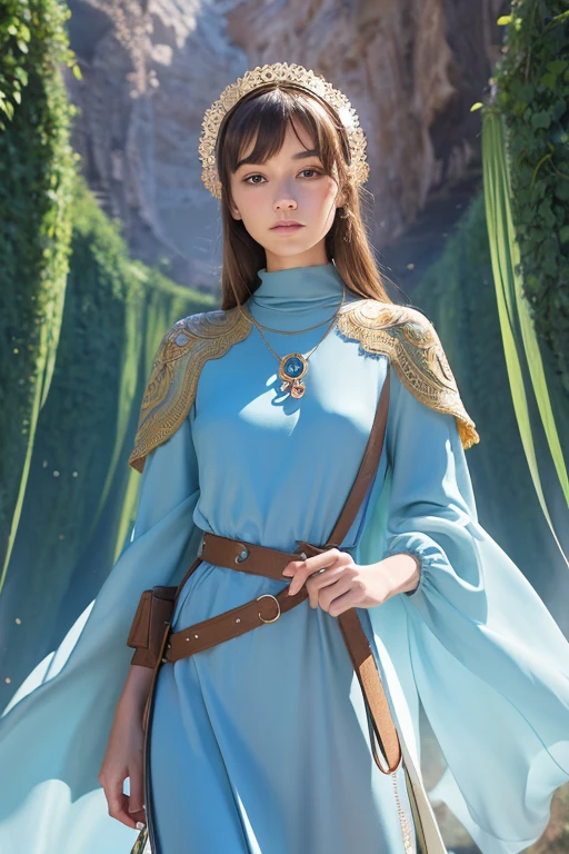 Mixing the fashion of Nausicaä of the Valley of the Wind and Princess Kushana.、Create a fashionable illustration that could be shown at Paris Fashion Week