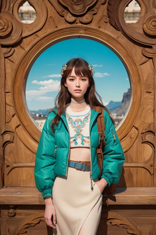 Mixing the fashion of Nausicaä of the Valley of the Wind and Princess Kushana.、Create a fashionable illustration that could be shown at Paris Fashion Week