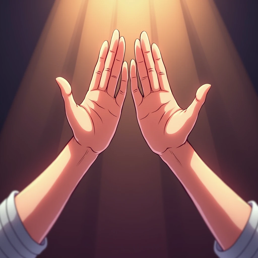 Close-up of Hands, anime art style, Raise hands excitedly and high five after victory, (best quality, masterpiece, photorealistic), very aesthetic, perfect composition, intricate details, ultra-detailed, vivid colors
