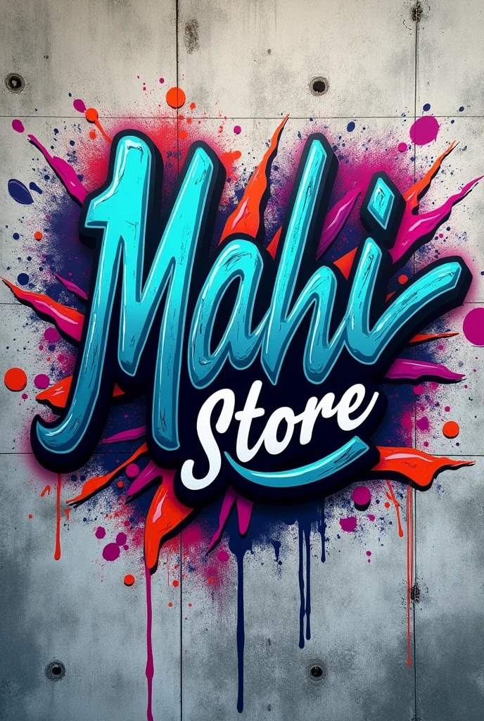 A logo for a streetwear brand called Mahi Store that incorporates graffiti elements with darker tones and a more graffiti-inspired style.