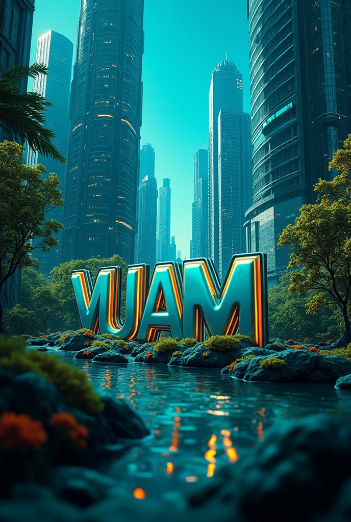 Create a logo that says VUAM with a futuristic world background