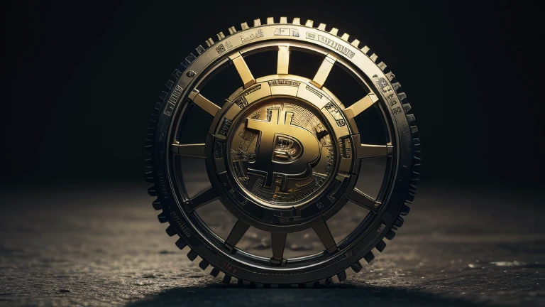 create for me a realistic bitcoin image, an image with gears, all very robotic