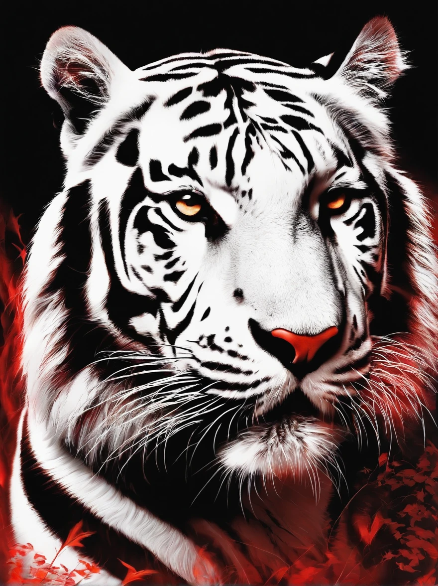 Logo White Tiger, Red fire, black background, Bright eyes