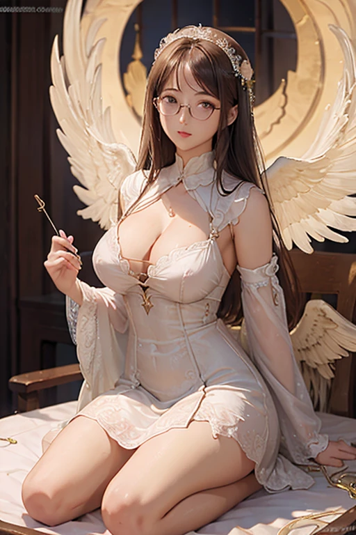 Highest quality、masterpiece、High sensitivity、High resolution、Detailed Description、Skinny woman、A cup bust、Circle of angels overhead、Large wings of an angel、