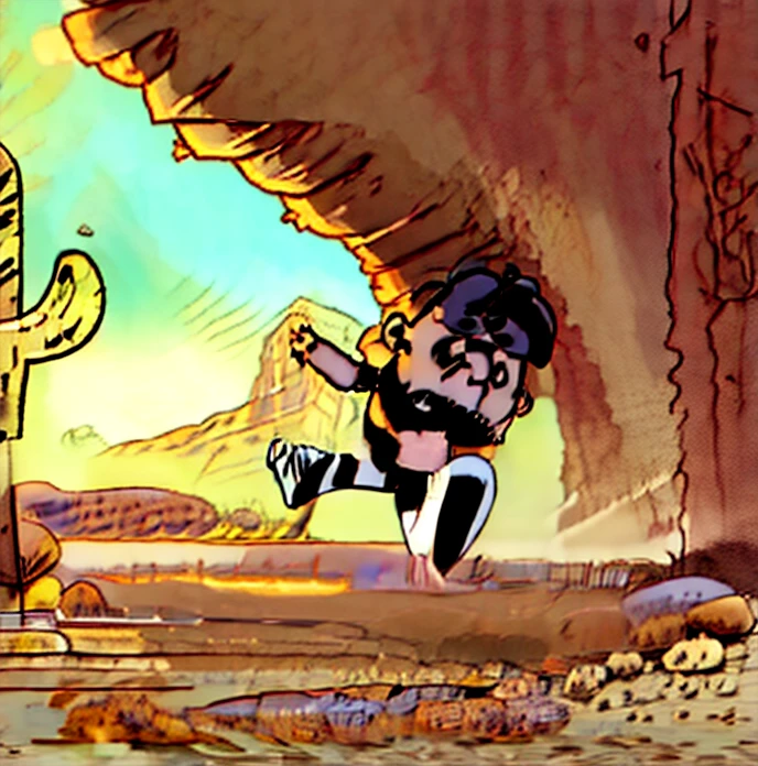 Current Cream Azazel, running, Desert, Style of Peanut Comic