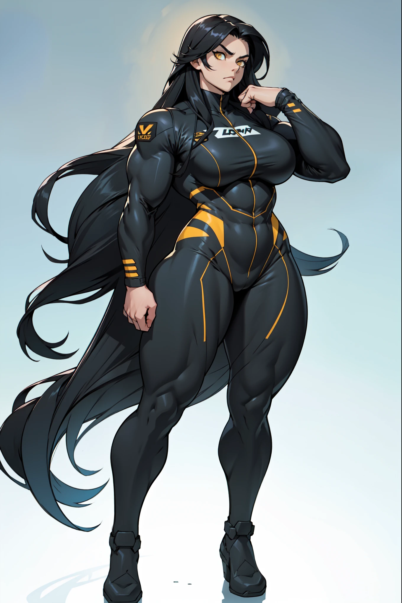 1 girl muscular pale skin muscular muscular muscular black hair yellow eyes muscular muscular long hair long hair long hair long hair long hair long hair long hair long hair long hair long hair long hair long hair  muscular muscular long long long long long long long long long bodysuit pilot suit thick thick thick thick frown breasts curvy wide hips curvaceous voluptuous