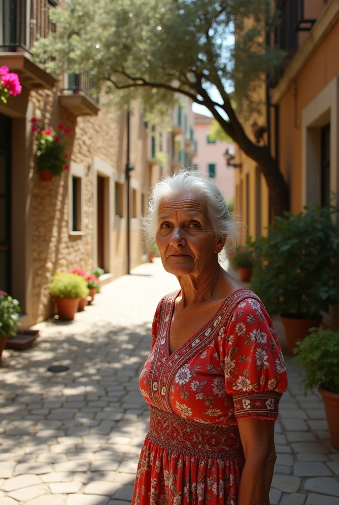 An old photo of a lady in Italy