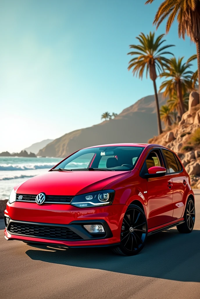 Red Volkswagen Gol with black rims