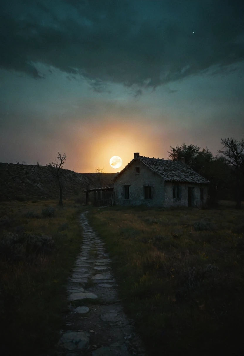 Creepy atmosphere. (1Crescent moon with a bright and colorful sky in the background) done in a dreamy and ethereal style. ominous shadows, darkness, dancing shadows, superstitions, cautionary tales. Ghost Month, 8k uhd, by Alessio Albi, Brandon Wolfel, Joshua Reynolds, John Everett Millais, dust particles, depth of field, close-up,
hyper-detailed Venetian glass, ultra-focus beams of light, occult tones of a grotto shot on anamorphic lenses, eerie atmosphere, ominous shadows, darkness, dancing shadows, superstitions, cautionary tales, haunted, restless spirits, ghostly light, desert landscape, chilling wind, thin veil between alive and dead,
gloomy setting, deserted streets, unnatural shadows, dilapidated houses, horror stories, mystery, premonition, caution, misfortune, vengeful spirits, darkness, superstition, legends, demons, evil creatures, heightened vigilance, danger, distant howls, abnormality, treacherous path, scary consequences, supernatural, awakening wrath,
otherworldly inhabitants haunt the night. artistic photography.