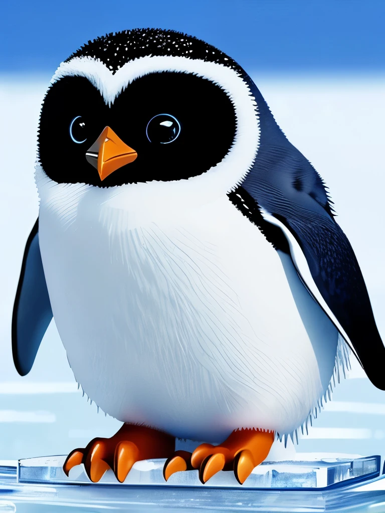 there is a small penguin sitting on a block of ice, the cutest creature in the world, the cutest creature of the world, very very small owl, electric cats that fly over ice, cute owl, incredibly cute, cute adorable, awwwww, so cute, icy, adorably cute, icy eyes, super adorable, cute little creature, adorable!!!, cute creature