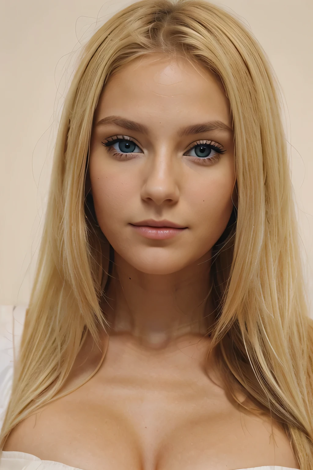 femme blonde de face regard perçant innocent  sans maquillage 