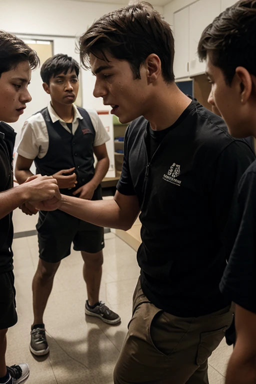 A child telling his teacher that he was assaulted by a group of students 