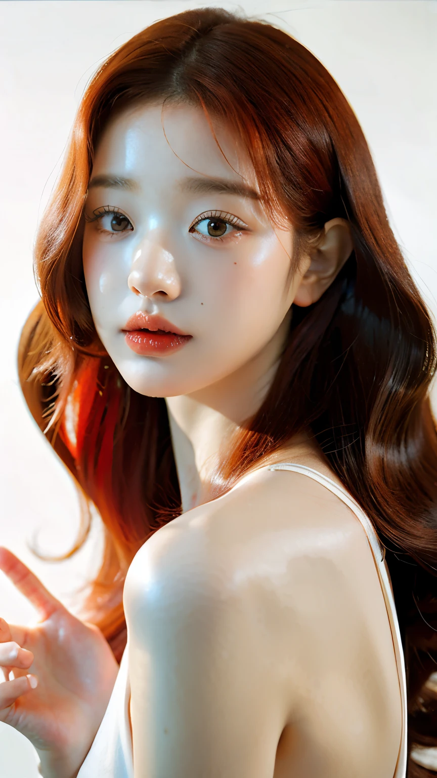 1girll,face,Curly hair,Red hair,White background,