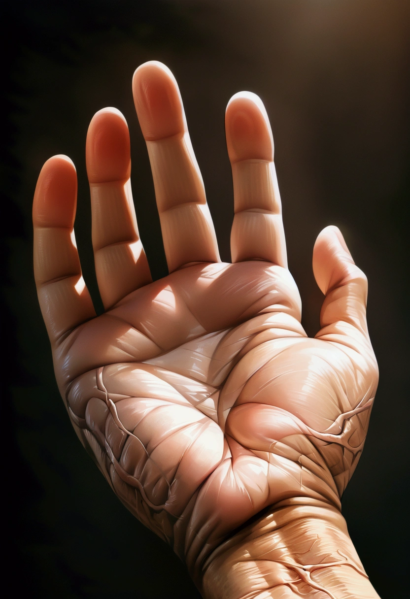 Hand, Close-up of Hands, a close-up portrait of a person's hands, detailed skin texture, veins, wrinkles, delicate fingers, intricate gestures, warm lighting, soft focus, cinematic composition, dramatic chiaroscuro, hyper-realistic, rich tones, oil painting, masterpiece, best quality, very aesthetic, absurdres