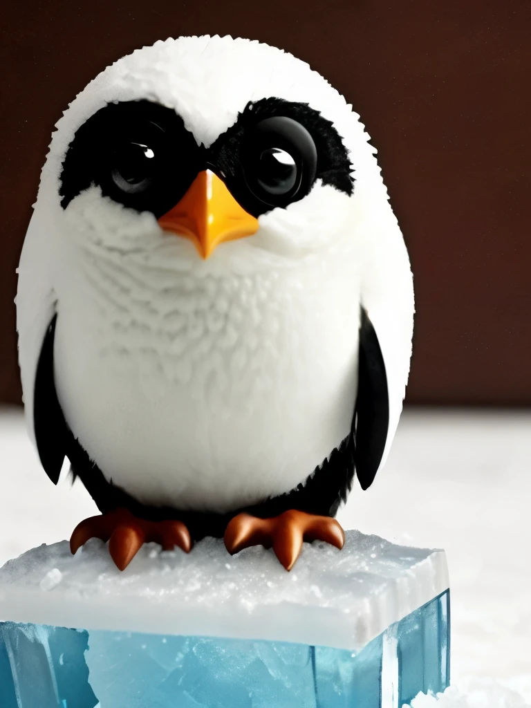 there is a small penguin sitting on a block of ice, a picture by Anna Haifisch, trending on reddit, happening, the cutest creature in the world, the cutest creature of the world, very very small owl, electric cats that fly over ice, cute owl, incredibly cute, cute adorable, awwwww, so cute, icy, adorably cute, icy eyes