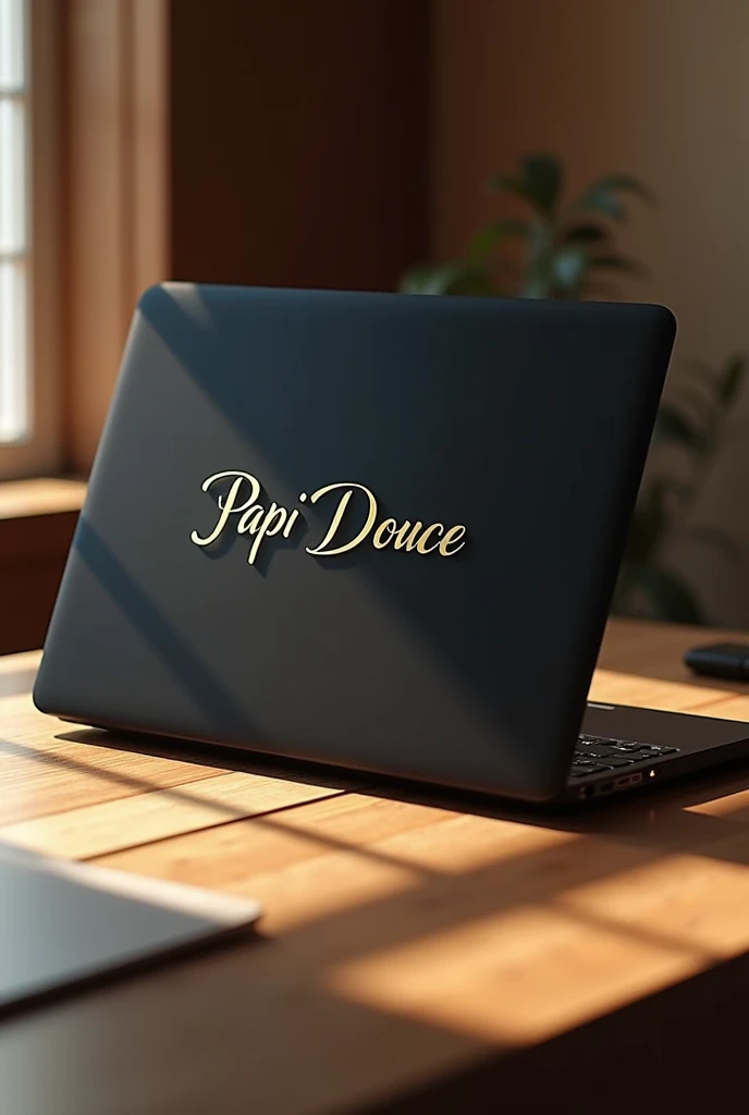 créer un logo sur un ordinateur fermé avec le Nom de Papi Douce couleur noir et or