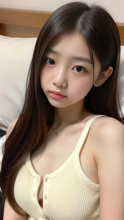 best quality, high resolution, 14 year old girl,Loose chest,Lying on the bed,