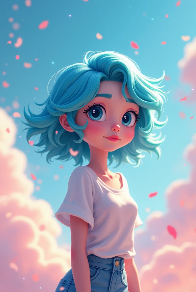 Draw a handsome, gender-neutral character with blue hair in a 2D style.